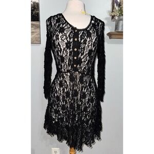 Mystree lace Gothic over dress asymmetrical button front detail size small flaw
